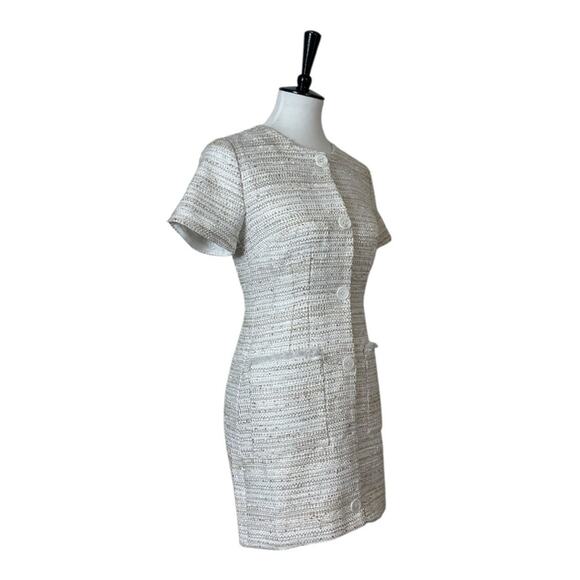 L'Academie Revolve NEW Cream Tweed Sheath Mini Dress Button Front Women Size XS - Picture 2 of 13
